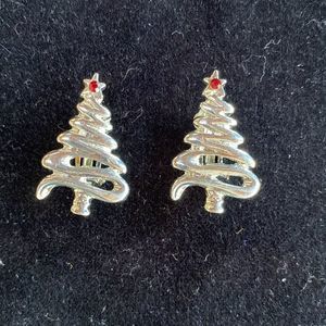 Silver Christmas Tree Earrings CLIP ON